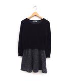 エフデ ef-de ニット ワンピース セパレート風 長袖 ひざ丈 無地 柄 フレア 9 ブラック 黒 グレー 灰 /FT18