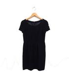 エフデ ef-de フラワージャガード フレア ワンピース 半袖 ひざ丈 タック ウール混 9 ブラック 黒 /FT21