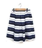 エフデ ef-de ボーダー柄 タック フレアスカート ミニ コットン 綿 9 ネイビー 紺 ホワイト 白 /FT38