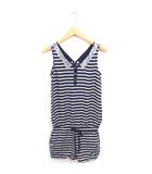 オールインワン ボーダー パンツ ショート レース ノースリーブ 34 ネイビー ベージュ 紺 茶 /TT