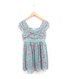 ギルドプライム GUILD PRIME ワンピース 花柄 フレア ひざ丈 スクエアネック プルオーバー ノースリーブ 36 緑 グリーン /TT