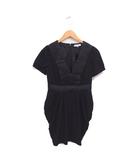 ギルドプライム GUILD PRIME ワンピース バルーン ひざ丈 Vネック タック プルオーバー 半袖 36 黒 ブラック /TT