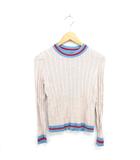 ニット セーター モックネック ケーブル編み 長袖 36 ベージュ ブルー 薄茶 青 /TT