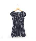 ギルドプライム GUILD PRIME ワンピース ロンパース ひざ丈 水玉 ドット フレア Vネック 半袖 36 黒 ブラック /TT