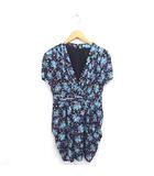 ギルドプライム GUILD PRIME ワンピース バルーン 花柄 ひざ丈 Vネック プルオーバー 半袖 36 ネイビー ライトブルー 紺 青 /TT