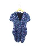 ギルドプライム GUILD PRIME ワンピース ひざ丈 花柄 バルーン Vネック プルオーバー 半袖 34 チャコールグレー ブルー 青 /TT