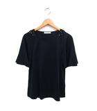 エムプルミエ ブラック M-Premier BLACK ボートネック ラグランスリーブ カットソー ビーズ装飾 コットン混 五分袖 36 黒 ブラック /NT26