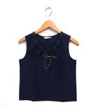 イエナ IENA Vネック ノースリーブ カットソー リボン コットン 綿 クロップド 紺 ネイビー /NT28