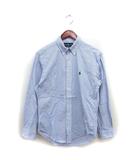 国内正規品 ストライプ シャツ カジュアル ボタンダウン ポニー ラウンドヘム コットン 綿 長袖 M 青 ブルー /NT21