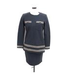 エムプルミエ M-Premier セットアップ ニット プルオーバー タイトスカート ミニ 配色ライン ウール グレー 灰 /FT1