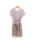 ナチュラルビューティー NATURAL BEAUTY フォーマル ワンピース 切替 半袖 ひざ下丈 リボン シフォン レース 40 ベージュ系 /FT46