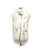 アビステ ABISTE シルク100% ショール ストール フラワーモチーフ フリンジ アイボリー 白 /FT6