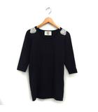 カオン Kaon スウェット Iライン ワンピース ミニ リボン フェイクパール コットン 綿 七分袖 F 黒 ブラック /NT19