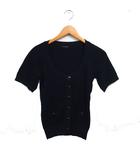 ワッフルニット カーディガン 半袖 ジュエルネック コットン 綿 38 ブラック 黒 /FT23