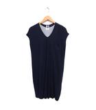 プラステ PLST タグ付き リネン ワンピース フレンチスリーブ ひざ丈 Vネック 無地 インナー付き 2 ネイビー 紺 /FT45