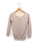 Lade バックレース Vネック ニット セーター 長袖 無地 ウール ベージュ /FT31