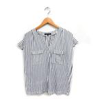 ストライプ カットソー フレンチスリーブ クロスVネック 38 ホワイト 白 ブラック 黒 /FT32