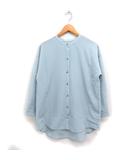 バンドカラー シャツ 長袖 オーバーサイズ 無地 38 ミントブルー /FT36
