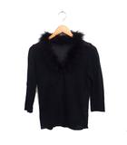 シアー カーディガン Vネック ファー付き 無地 2 ブラック 黒 /FT40