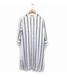 ストライプ シャツ ワンピース ロング丈 7分袖 バンドカラー 38 ホワイト 白 ブラック 黒 /FT16