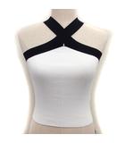 ガリャルダガランテ GALLARDAGALANTE タグ付き バイカラー クロス タンクトップ ニット ストレッチ F 白 ホワイト /NT10