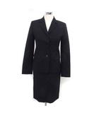 スカートスーツ セットアップ テーラード ジャケット 総裏地 ウール タイト ひざ丈 スリット 38 黒 ブラック /NT23