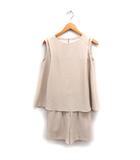オールインワン セパレート風 タック ひざ丈 ノースリーブ 無地 1 ベージュ /FT39