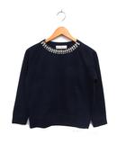ラグランスリーブ カットソー ボートネック ビジュー ワイド コットン混 長袖 紺 ネイビー /NT20