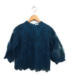 オリーブデオリーブ OLIVE des OLIVE シアージャガード ブラウス レース モックネック 七分袖 M ディープグリーン /NT30