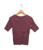 アーバンリサーチ URBAN RESEARCH Vネック ニット カットソー リブ コットン 綿 ストレッチ 五分袖 F バーガンディー /NT1