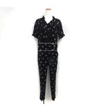 アーキ archi セットアップ ブラウス フリル リボン ギャザー クロップド パンツ テーパード プリント 五分袖 S 黒 ブラック /NT5