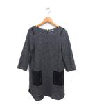 イエナ IENA ニット Iライン ワンピース ミニ フェイクレザー ウール混 ボートネック 長袖 グレー /NT19