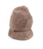 フェイクファー ニットキャップ ウール混 リブ ストレッチ 茶 ブラウン /NT35