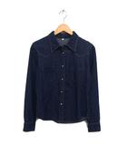 アールジーン Earl Jean デニム ステンカラー シャツ ブラウス コットン 綿 ラウンドヘム 長袖 M 紺 ネイビー /NT15