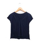 エフデ ef-de フレンチスリーブ カットソー Tシャツ Vネック 無地 綿混 9 ネイビー 紺 /FT14