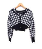ビス ViS アンサンブル ニット チェック パールボタン アクリル F ブラック 黒 /FT26