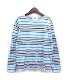 ボーダー カットソー Tシャツ ニット コットン 綿 ボートネック 長袖 3 ライトブルー /NT11