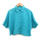 グリーンレーベルリラクシング ユナイテッドアローズ green label relaxing リネン混 シャツ ブラウス 5分袖 無地 ターコイズブルー /FT23
