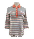 ラコステ LACOSTE ポロシャツ プルオーバー ボーダー 刺繍 七分袖 42 グレー ピンク