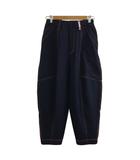 パーソンズ PERSON'S NOBUO IKEDA パンツ サルエル コクーン イージー ロング ウエストゴム ステッチ 刺繍 S 紺 ピンク ネイビー