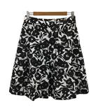 スカート フレア ひざ丈 花柄 総柄 タック 3 白 黒 ホワイト ブラック