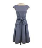 エフデ ef-de ワンピース フレア 膝丈 リボンベルト ボーダー フレンチスリーブ 半袖 7 紺 白 ネイビー ホワイト