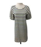 カオン Kaon ワンピース ニット Iライン ミニ リボン ボーダー 半袖 FREE ベージュ 青 ブルー