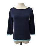 ピーエスポールスミス PS Paul Smith Women セーター ニット プルオーバー ボートネック 無地 七分袖 M 紺 水色 ネイビー ライトブルー