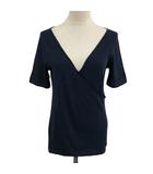 カットソー プルオーバー Vネック カシュクール ボーダー 半袖 L 紺 ネイビー