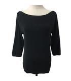 カットソー ボートネック プルオーバー 無地 七分袖 L 黒 ブラック