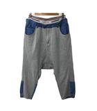 フラボア FRAPBOIS パンツ サルエル イージー クロップド ウエストゴム ロゴ 切替 スウェット デニム 2 グレー 水色 ライトブルー