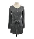 カーディガン ニット ラウンドネック ロング リボンベルト 無地 長袖 38 グレー