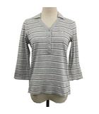 イーストボーイ EAST BOY ポロシャツ スキッパー プルオーバー ボーダー ロゴ 刺繍 七分袖 9 グレー ピンク