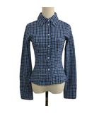 ザラ ZARA シャツ ブラウス スタンダード チェック サッカー 長袖 USA XS 青 黒 ブルー ブラック